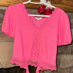 MINE Vibrant Pink Lace Accent Blouse